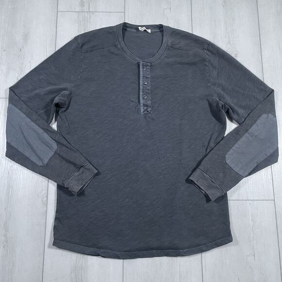 Marine Layer Shirt Mens Large Gray Long Sleeve Henley Elbow Patches Cotton - Picture 1 of 10